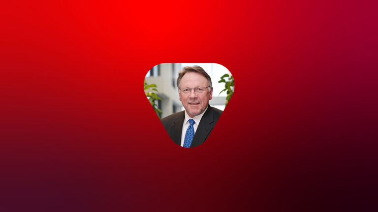 red gradient with image of Davey Stone in rounded triangle